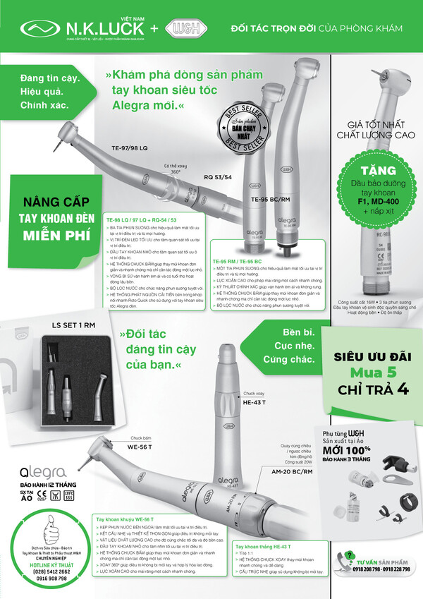 Toàn bộ thân tay khoan làm bằng thép không rỉ, sáng bóng